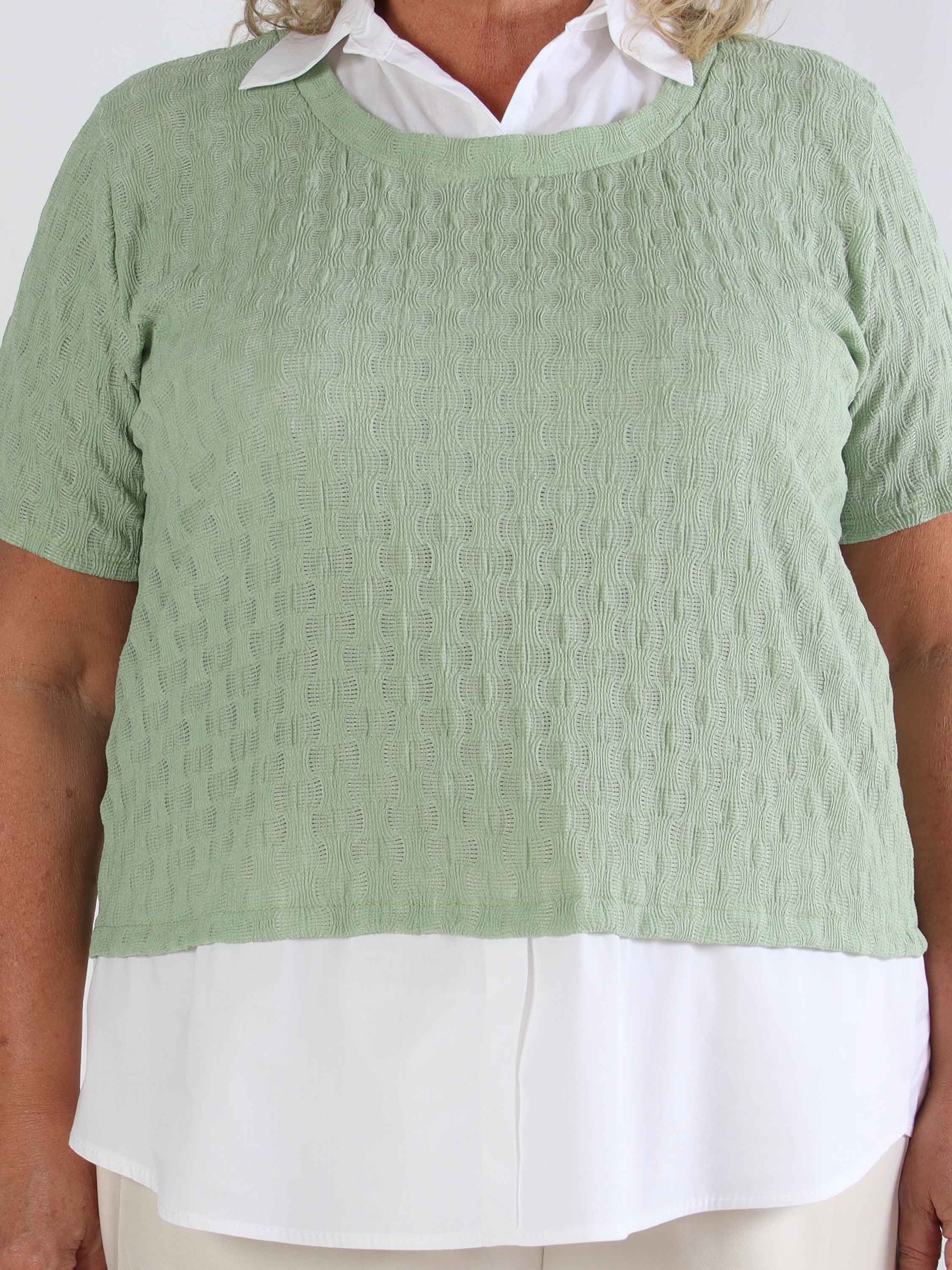 Shandel - Sød stretchy plus size bluse med skjortedetaljer